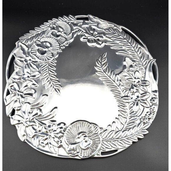 Fitz And Floyd Silver-Plated Floral Serving Tray With Engraved Orchid Design - Picture 7 of 8